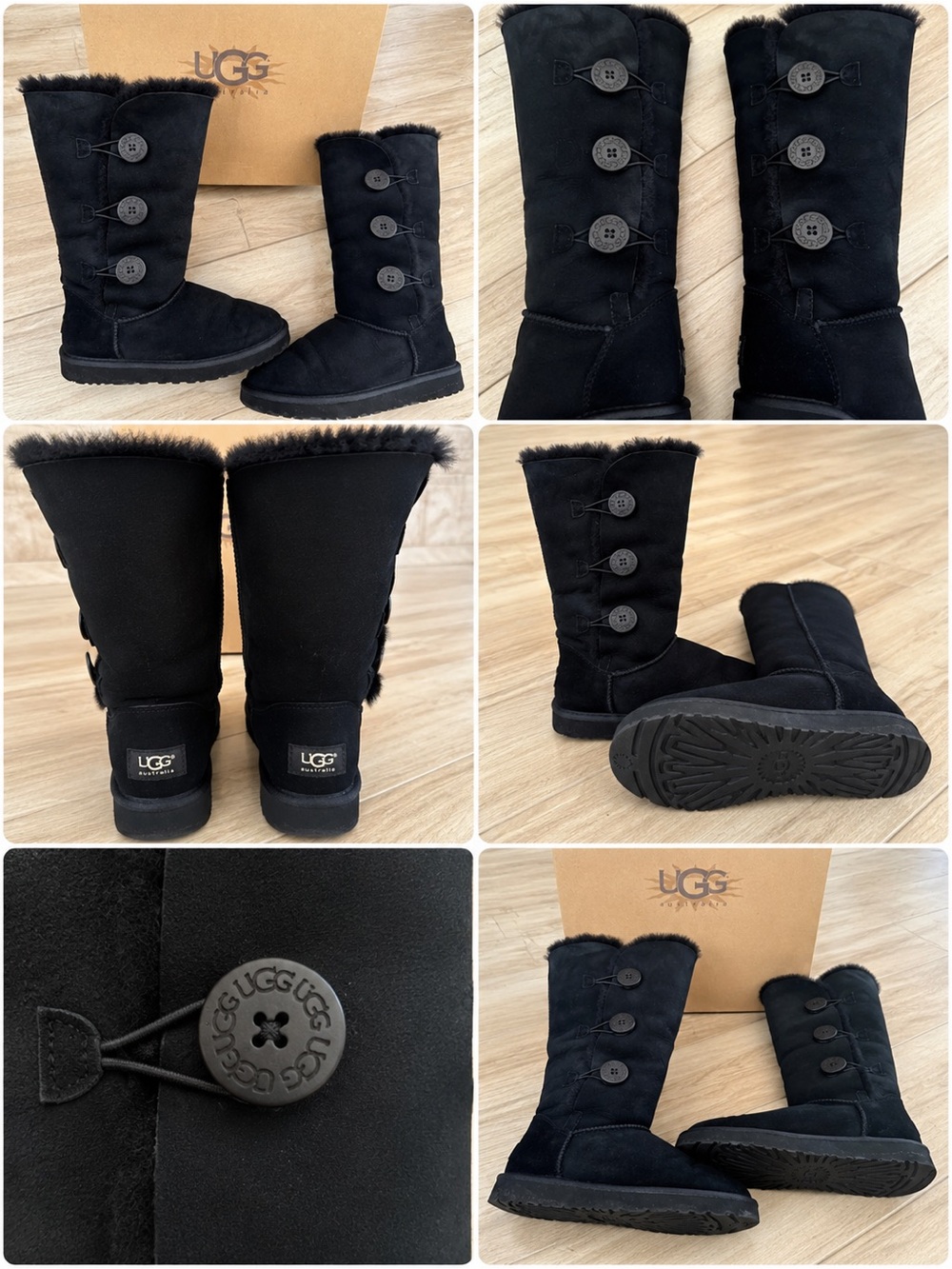 UGG Black Bailey Button Triplet Tall Classic Shearling Boots